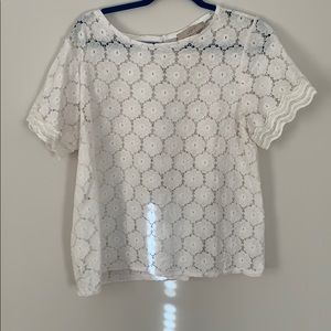 LOFT white floral shell size L